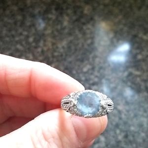 Aquamarine and cubic zirconia vintage style ring